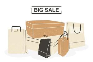 Big sale with shopping bags and boxes vector design
