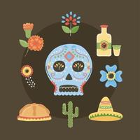 iconos dia de muertos mexicano vector