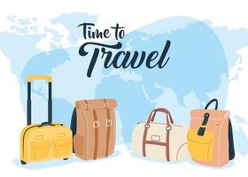 Time to travel with bags and world vector design