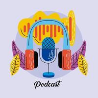micrófono de podcast con auriculares vector