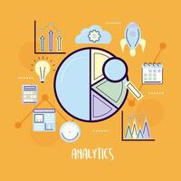 pie chart with loupe and icons vector