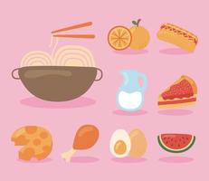 nueve iconos nutritivos de alimentos vector