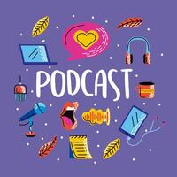 grupo de símbolos de podcast vector