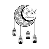 monochrome moon and lanterns hanging ramadan kareem vector