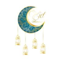golden moon and lanterns hanging ramadan kareem vector
