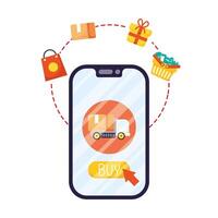 smartphone with truck and ecommerce icons vector