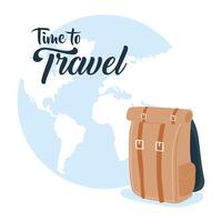 Time to travel with bag and earth world vector design