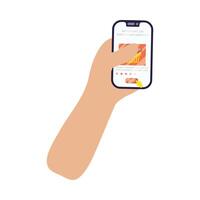 hand using smartphone with shopping basket ecommerce vector