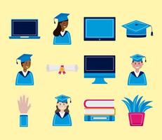 conjunto de iconos de graduación virtual vector