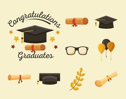 nine congrats graduates icons vector