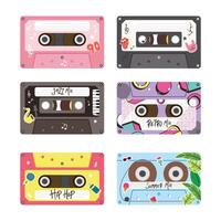 retro cassettes icon bundle vector design