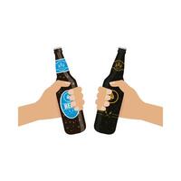 manos sosteniendo botellas de cerveza diseño vectorial vector