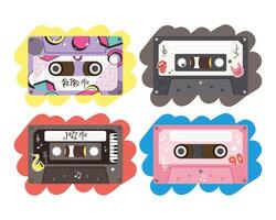 retro cassettes icon collection vector design