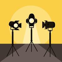 three spotlights in tripods vector