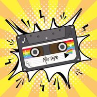 Mezclar cassette retro de cinta en diseño de vector de burbuja de explosión