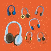 seven headphones devices icons vector