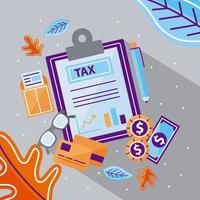 Tax document with icon collection vector