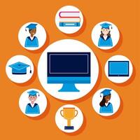 computer and graduation icons vector