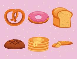 six sweet pastry icons vector