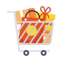 shopping cart with marketing set icons vector