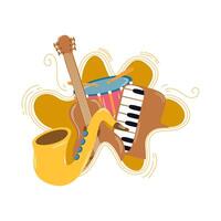 saxophone and musical instruments icons vector