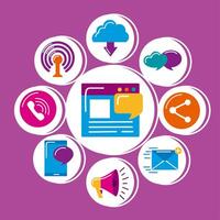 nueve iconos de tecnología de comunicación vector