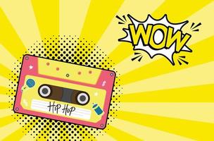 Cassette retro de hip hop con diseño de vector de burbuja de explosión wow