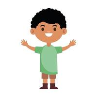 happy little afro young boy with green shirt character vector