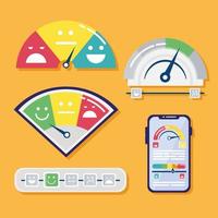 bundle of five customer satisfaction set icons and smartphone vector