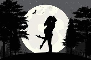 cute couple fall in love silhouette vector