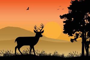 cute deer animal silhouette landscape vector