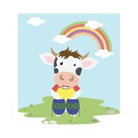 cute cow animal cartoon illustration vector