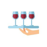 hand lifting tray with wine cups vector