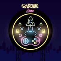 retro video game neon with rocket vector