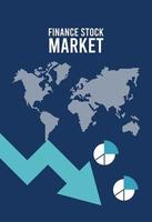 infografía de recesión económica con flecha y mapa de la tierra vector