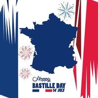 happy bastille day celebration with france flag and map