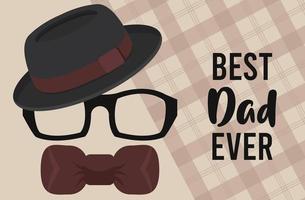 happy fathers day card with hat and eyeglasses vector