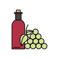 wine bottle drink with grapes fruits vector