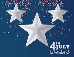 celebración del día de la independencia de estados unidos del 4 de julio con estrellas y confeti vector