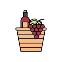 wine bottles with grapes in basket straw vector