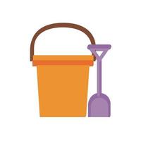 sand bucket with shovel child toy flat style icon vector