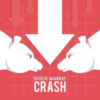 stock market crash with arrow down and bears vector