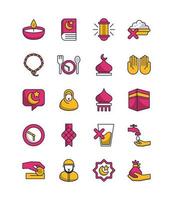 eid mubarak set fill style icons vector