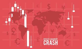 stock market crash with earth maps and infographic vector