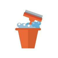 housekeeping plastic bucket with foam flat style icon vector