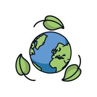 world planet earth with leafs plant vector