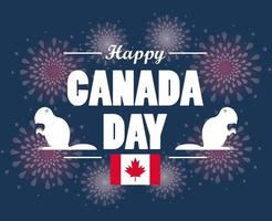 primer cartel de celebración del día de canadá de julio con castores vector