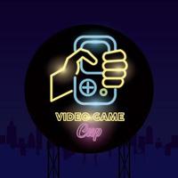 retro video game neon with portable console vector