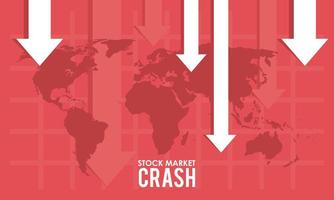 stock market crash with arrows down and earth maps vector