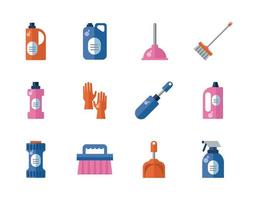 bundle of desinfectants set icons vector
